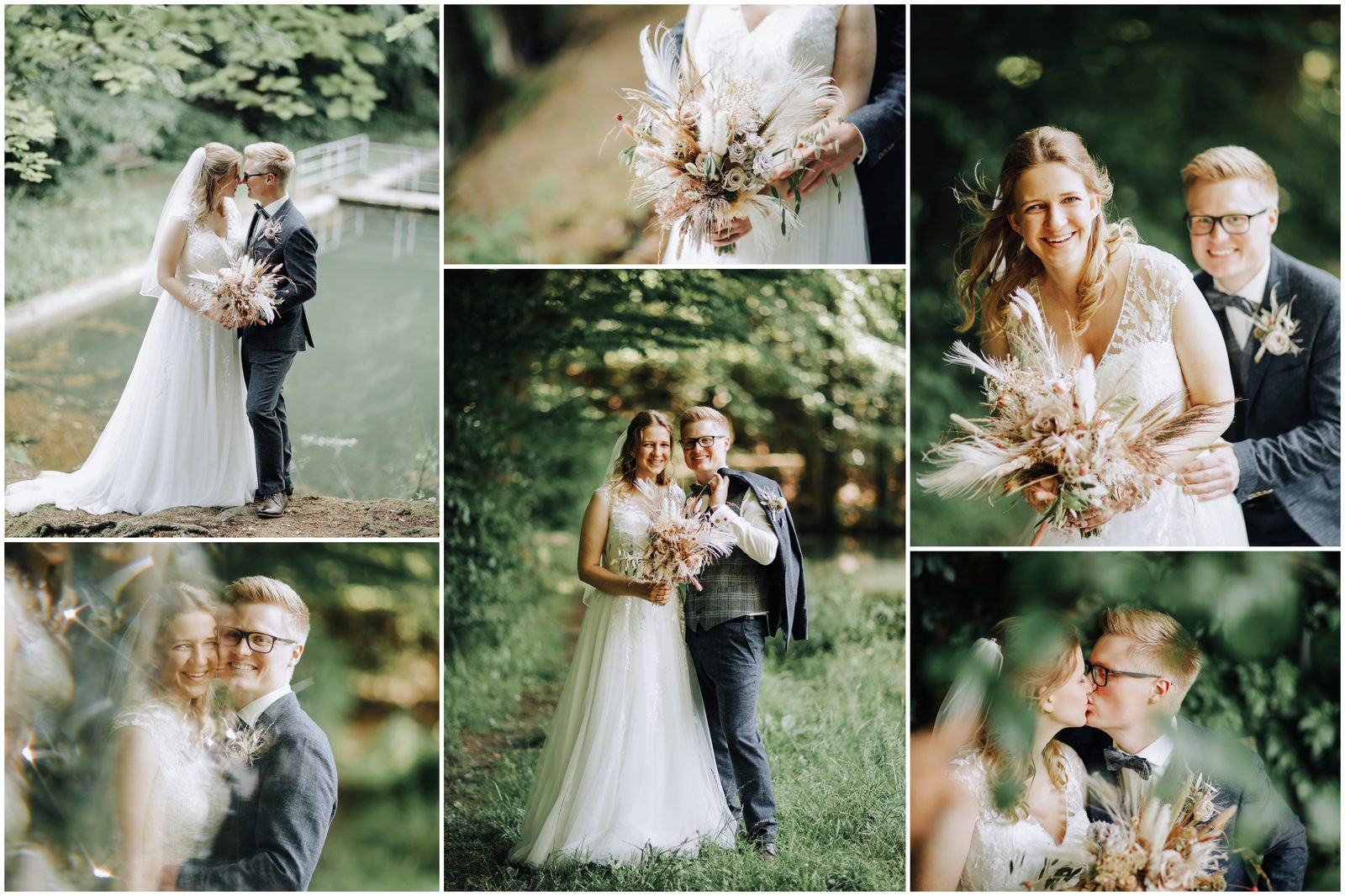 Boho-Hochzeit mit Federstrauß am Hilsbornteich in Grünenplan