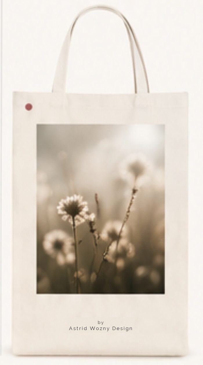 Baumwolltasche mit Fine-Art-Fotomotiv: Wiesenblumen im Gegenlicht