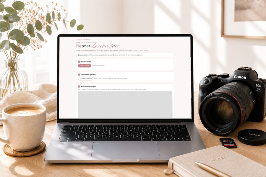 Header-Zuschneider von Astrid Wozny Fotografie auf einem Laptop
