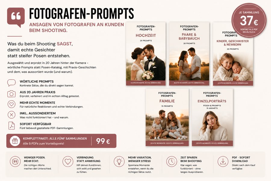 Fotografen-Prompts – fünf PDF-Sammlungen mit Ansagen für natürlichere Fotos